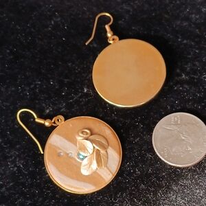 Gold-Tone Round Dangle Earrings with Floral Accent